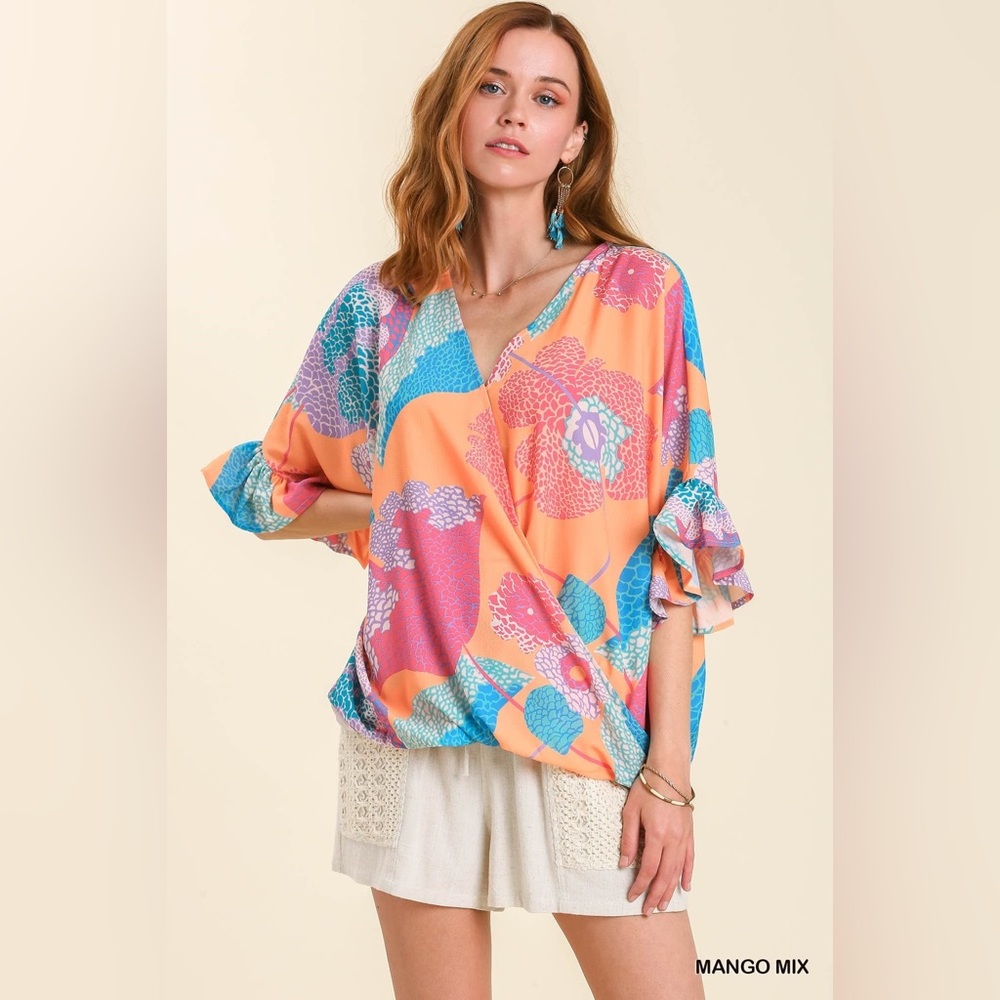 Umgee Colorful Floral Pattern Blouse
